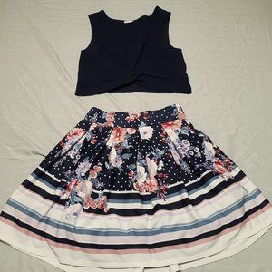 Girls Sleeveless Shirt and Flower Print Skirt